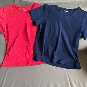 Kim Rogers Womens Petite V-Neck T-Shirts Red & Navy Blue Size PM Perfectly Soft